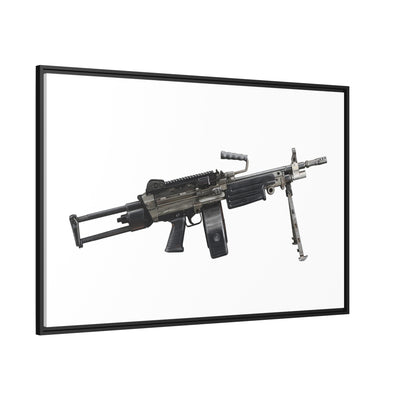 Belt-Fed 5.56x45mm Light Machine Gun Painting - Just The Piece - Black Framed Wrapped Canvas - Value Collection