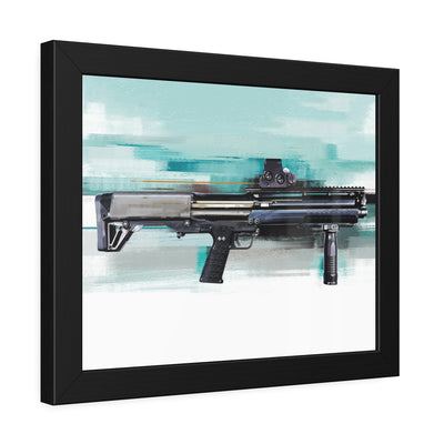 Tactical Bullpup Shotgun Painting - Green Background - Black Frame - Value Collection