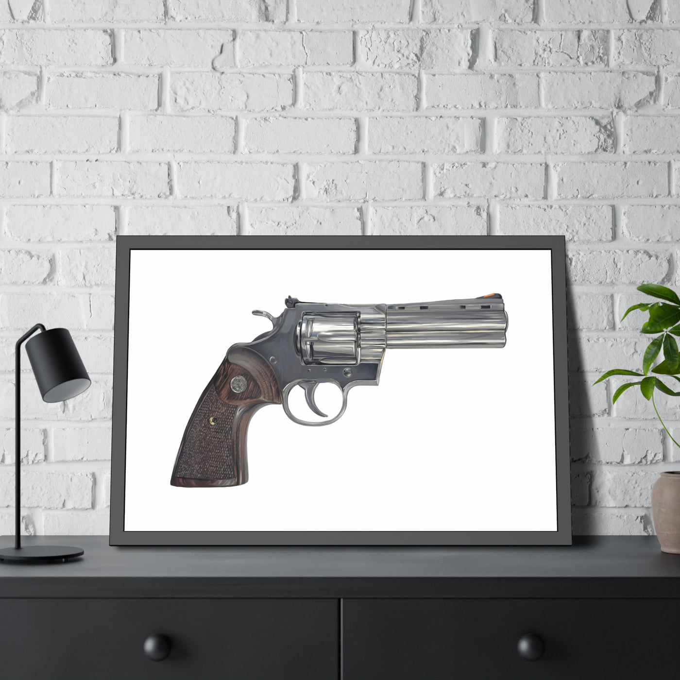 Wood & Stainless .357 Magnum Revolver Painting - Just The Piece - Black Frame - Value Collection