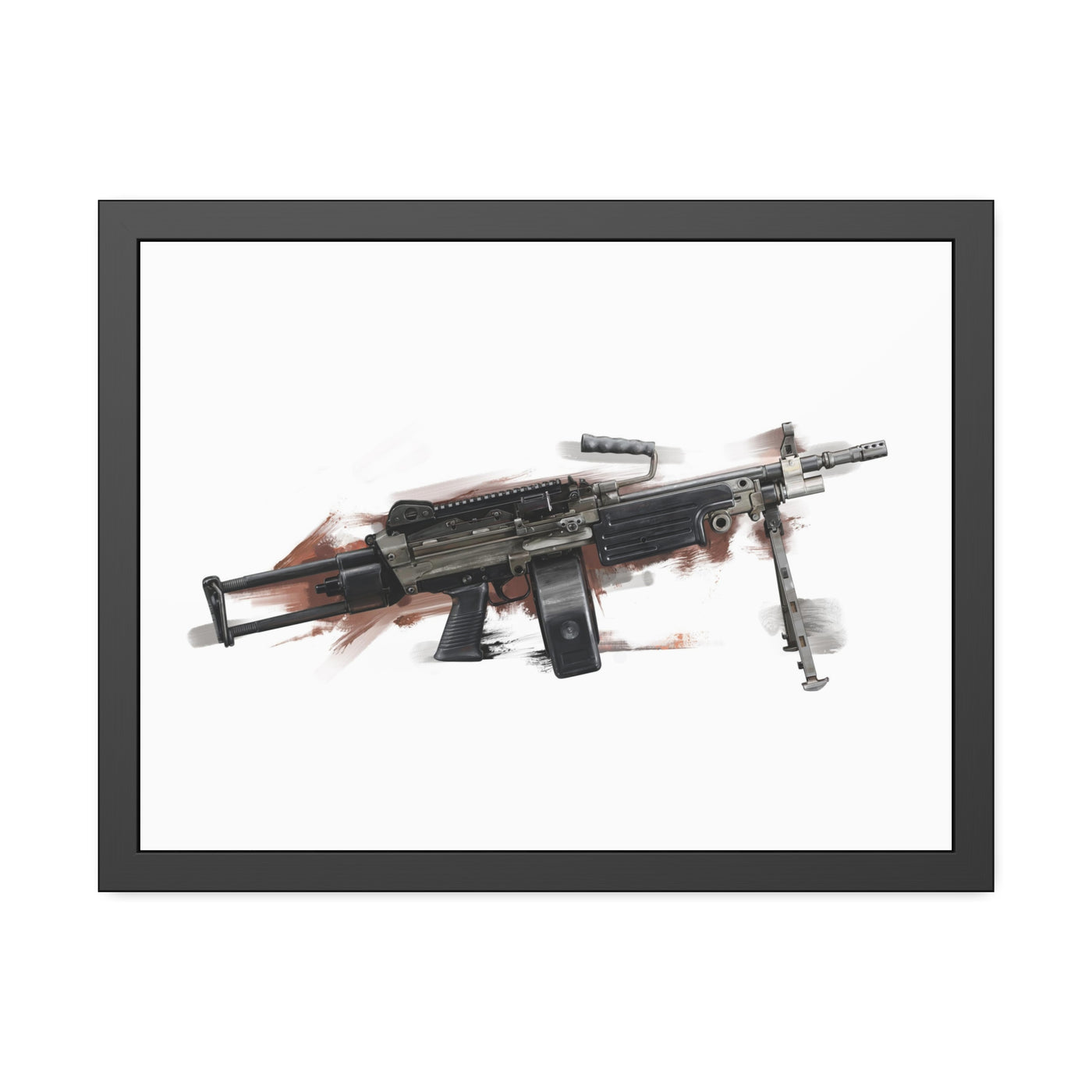 Belt-Fed 5.56x45mm Light Machine Gun Painting - Red Background - Black Frame - Value Collection