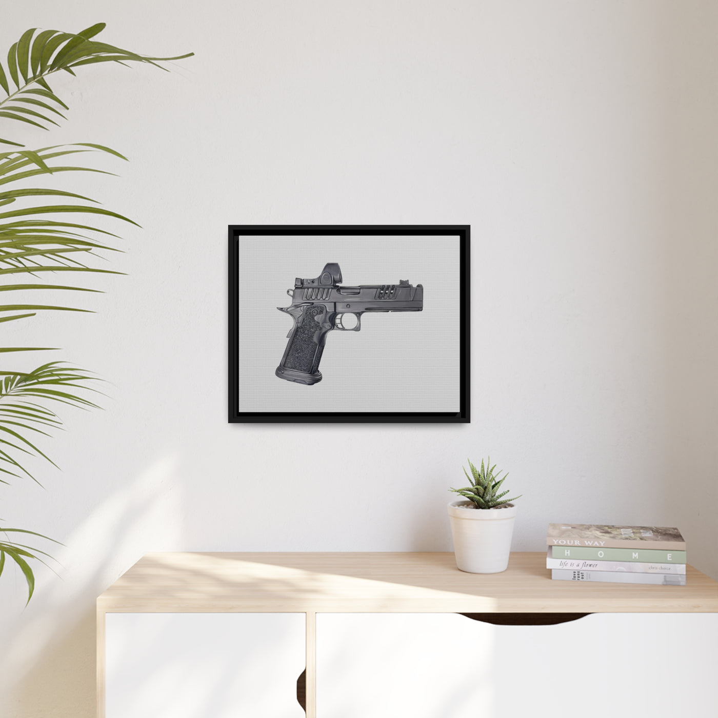 2011 Delta Pistol Painting - Just The Piece - Black Framed Wrapped Canvas - Value Collection