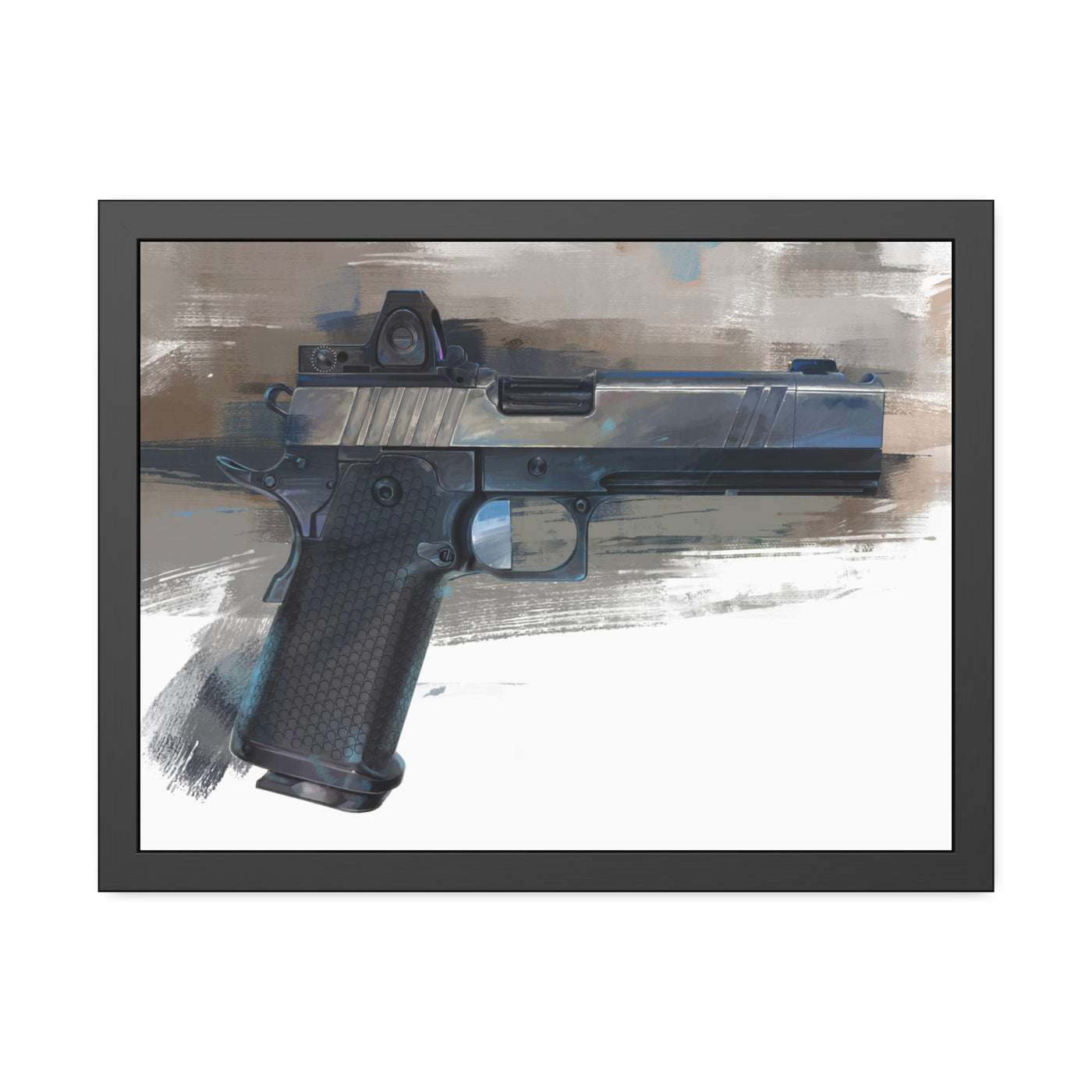 2011 Charlie - Pistol Painting - Brown Background - Black Frame - Value Collection