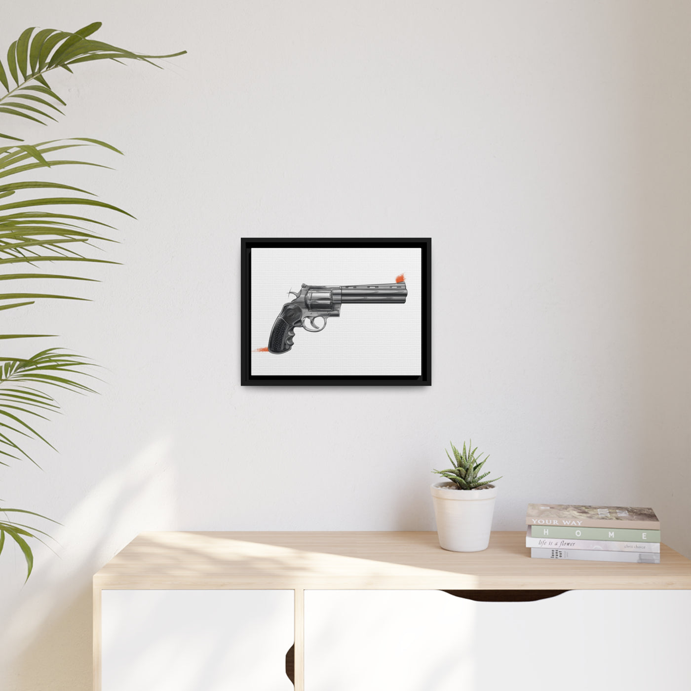 Stainless .44 Mag Revolver Painting - Just The Piece - Black Framed Wrapped Canvas - Value Collection