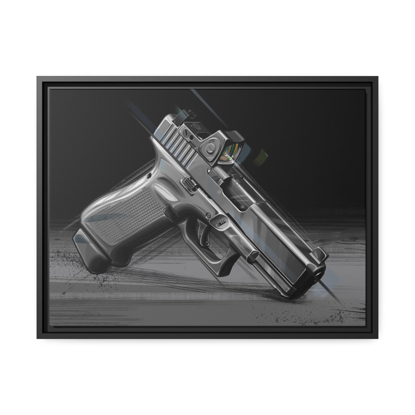 The Last Resort - OG Grey Poly Pistol Painting - Black Framed Wrapped Canvas - Value Collection