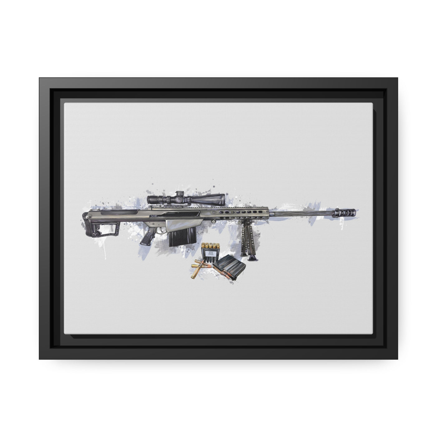 The Long-Range Legend - .50 Cal BMG Rifle Painting - Blue Accents - Black Framed Wrapped Canvas - Value Collection