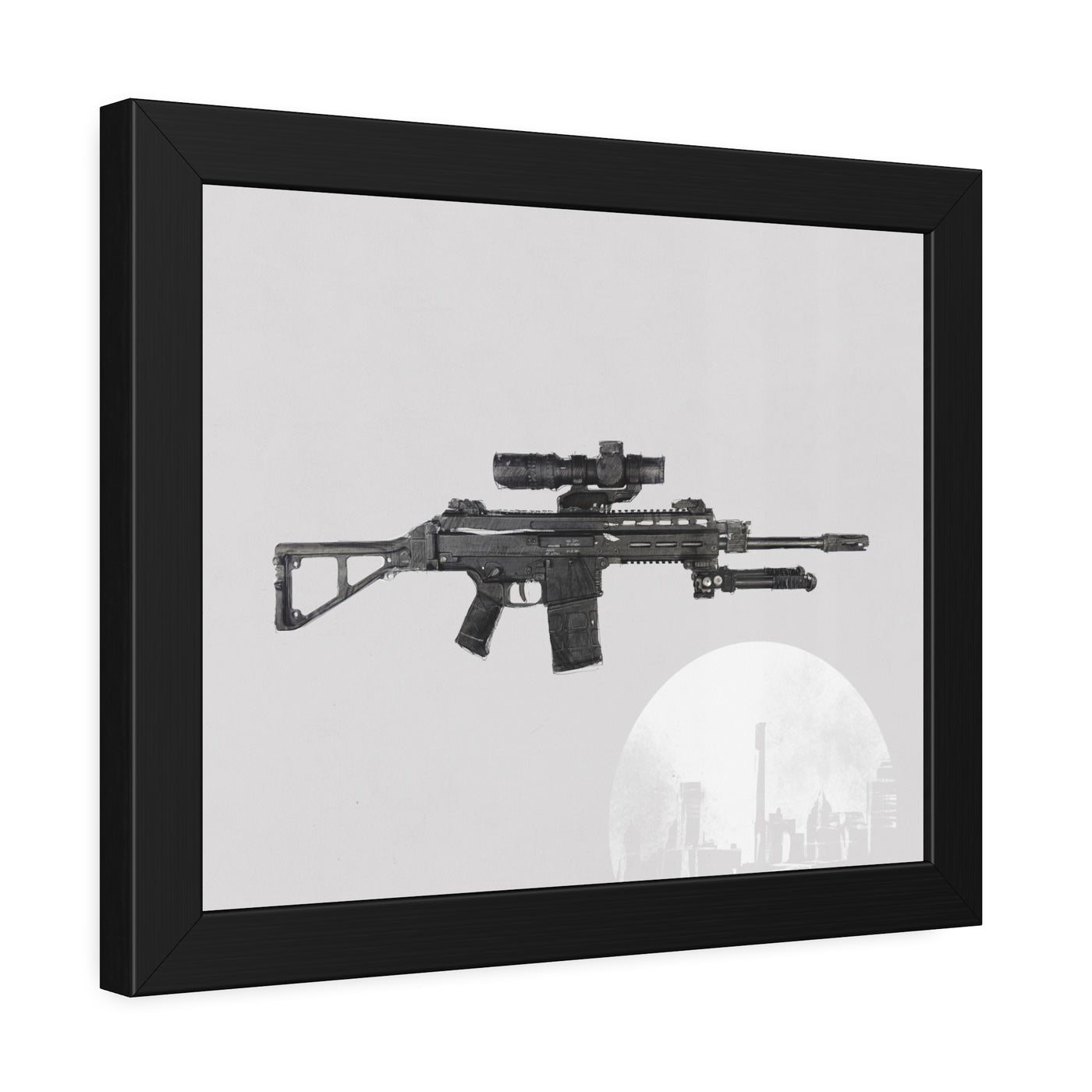 The Urban Sniper Painting - White Background - Black Frame - Value Collection