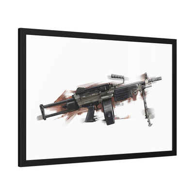 Belt-Fed 5.56x45mm Light Machine Gun Painting - Red Background - Black Frame - Value Collection