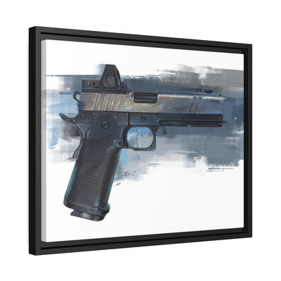 2011 Charlie - Pistol Painting - Blue Background - Black Framed Wrapped Canvas - Value Collection