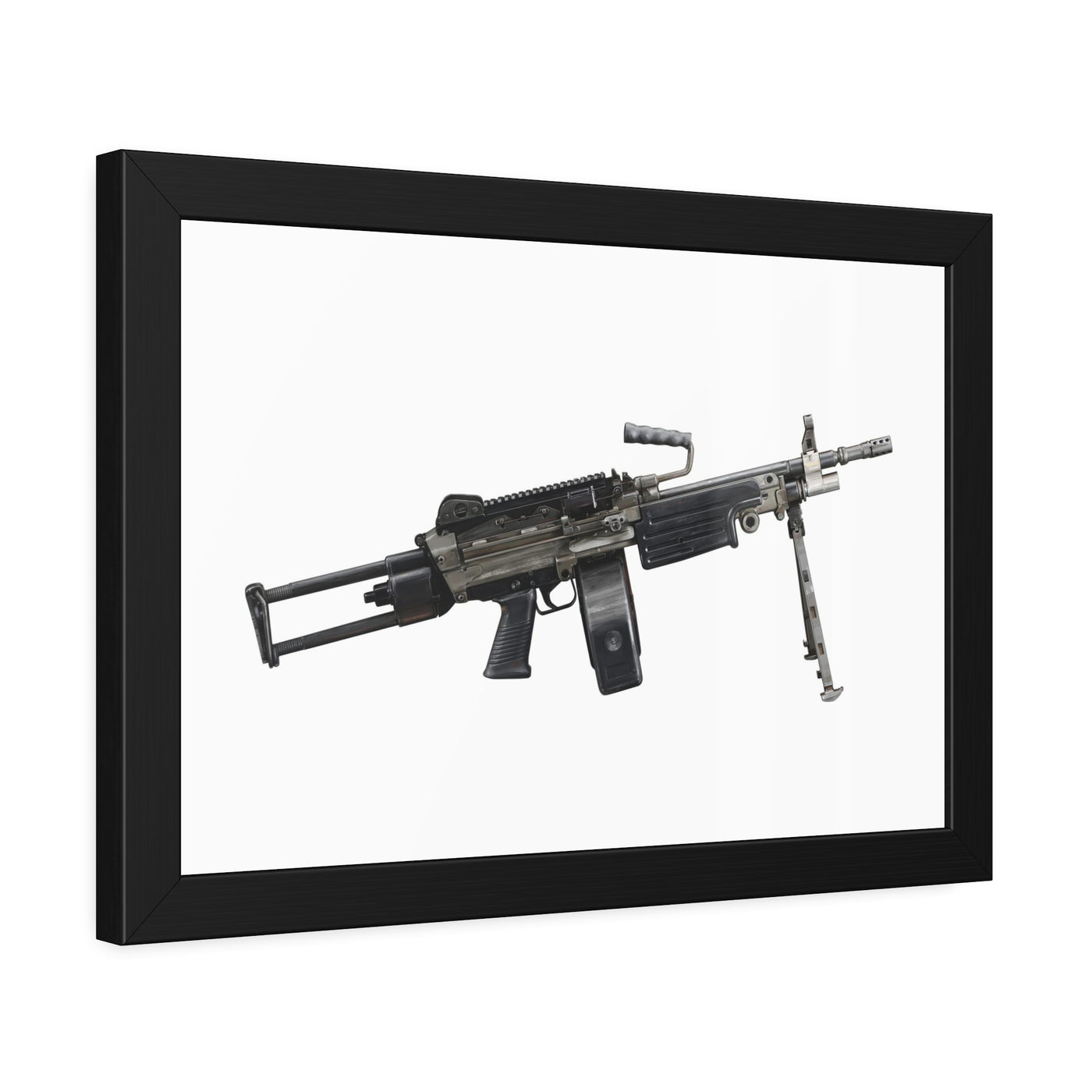 Belt-Fed 5.56x45mm Light Machine Gun Painting - Just The Piece - Black Frame - Value Collection