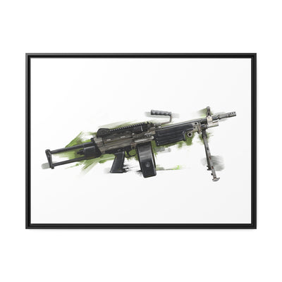 Belt-Fed 5.56x45mm Light Machine Gun Painting - Green Background - Black Framed Wrapped Canvas - Value Collection