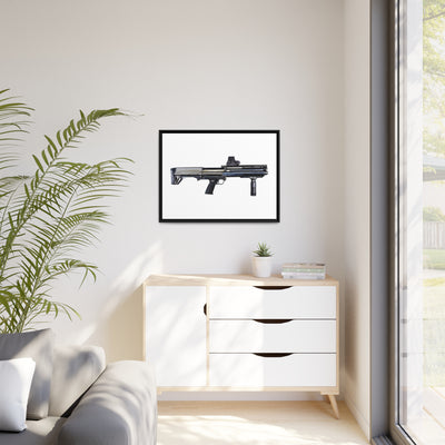 Tactical Bullpup Shotgun Painting - Just The Piece - Black Framed Wrapped Canvas - Value Collection