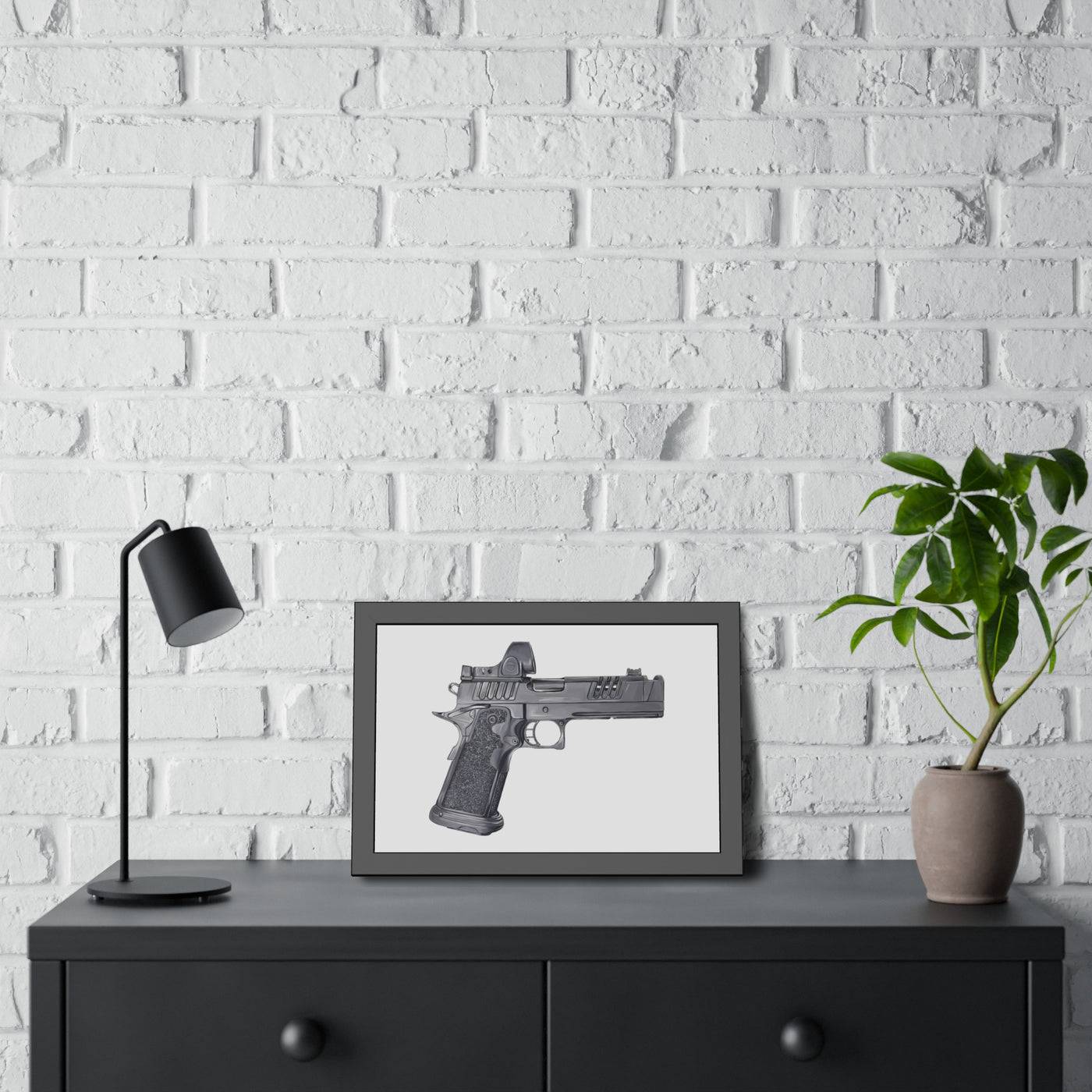 2011 Delta Pistol Painting - Just The Piece - Black Frame - Value Collection