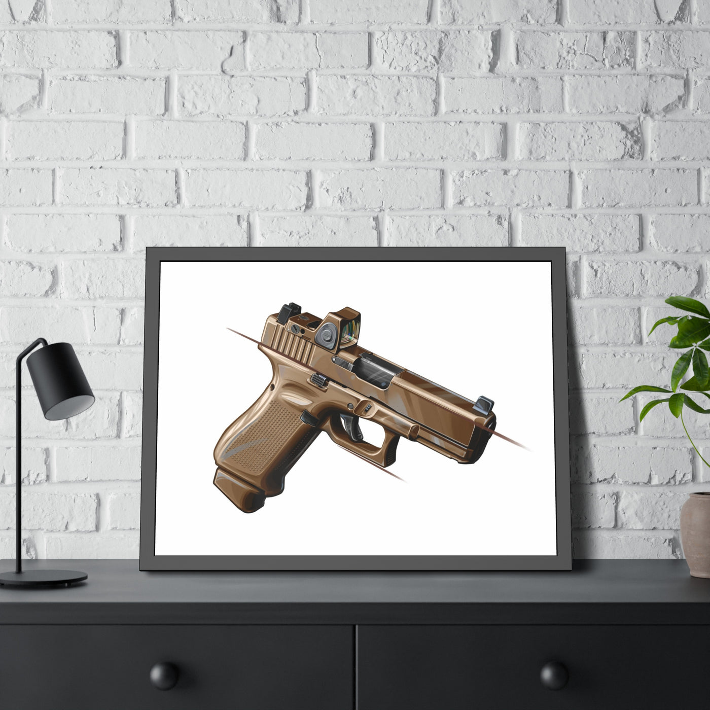 The Last Resort - OG Tan Poly Pistol Painting - Just The Piece - Black Frame - Value Collection