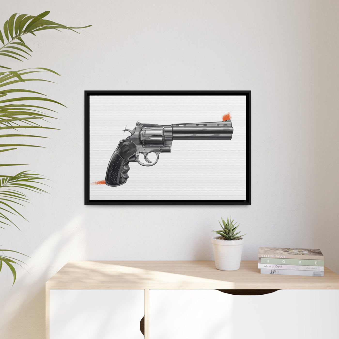 Stainless .44 Mag Revolver Painting - Just The Piece - Black Framed Wrapped Canvas - Value Collection