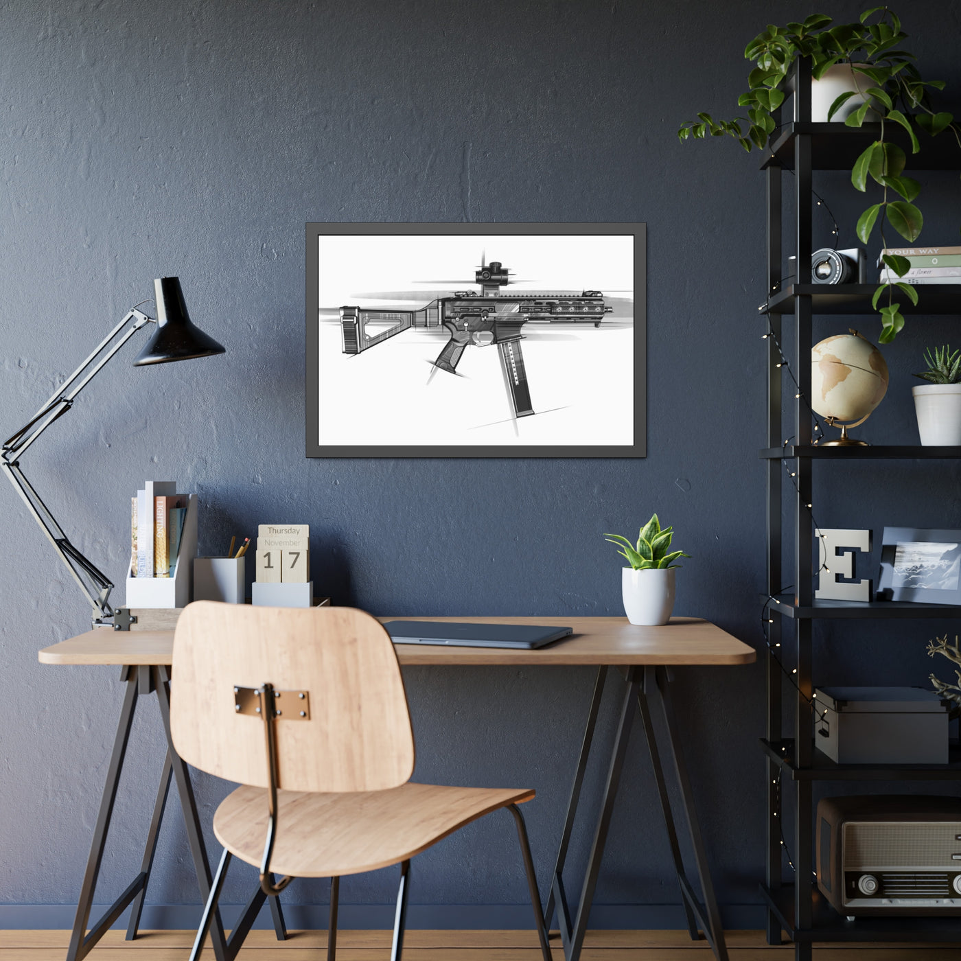 .45 Cal SMG Painting - Black Frame - Value Collection