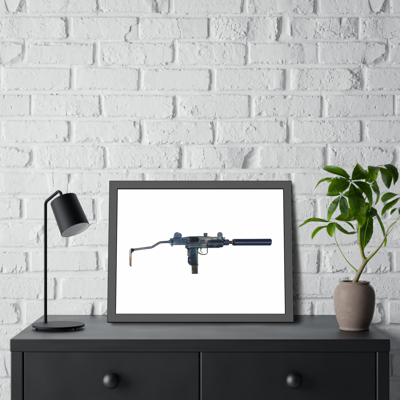 The Miniature Menace - Full Auto Subgun Painting - Just The Piece - Black Frame - Value Collection