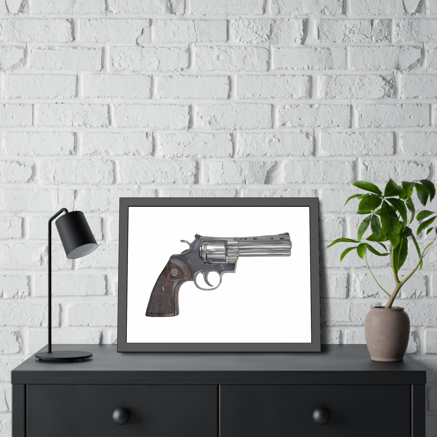 Wood & Stainless .357 Magnum Revolver Painting - Just The Piece - Black Frame - Value Collection