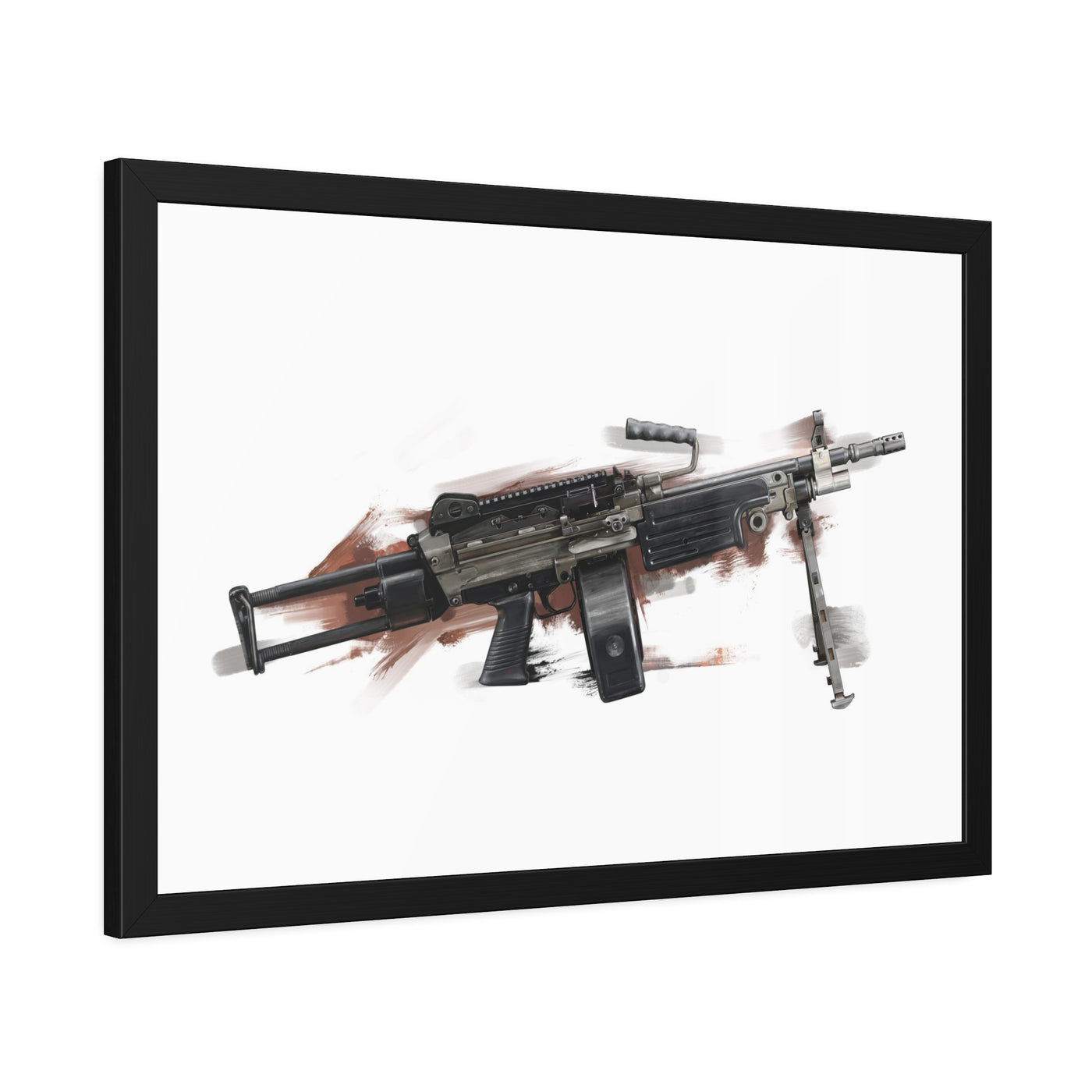 Belt-Fed 5.56x45mm Light Machine Gun Painting - Red Background - Black Frame - Value Collection