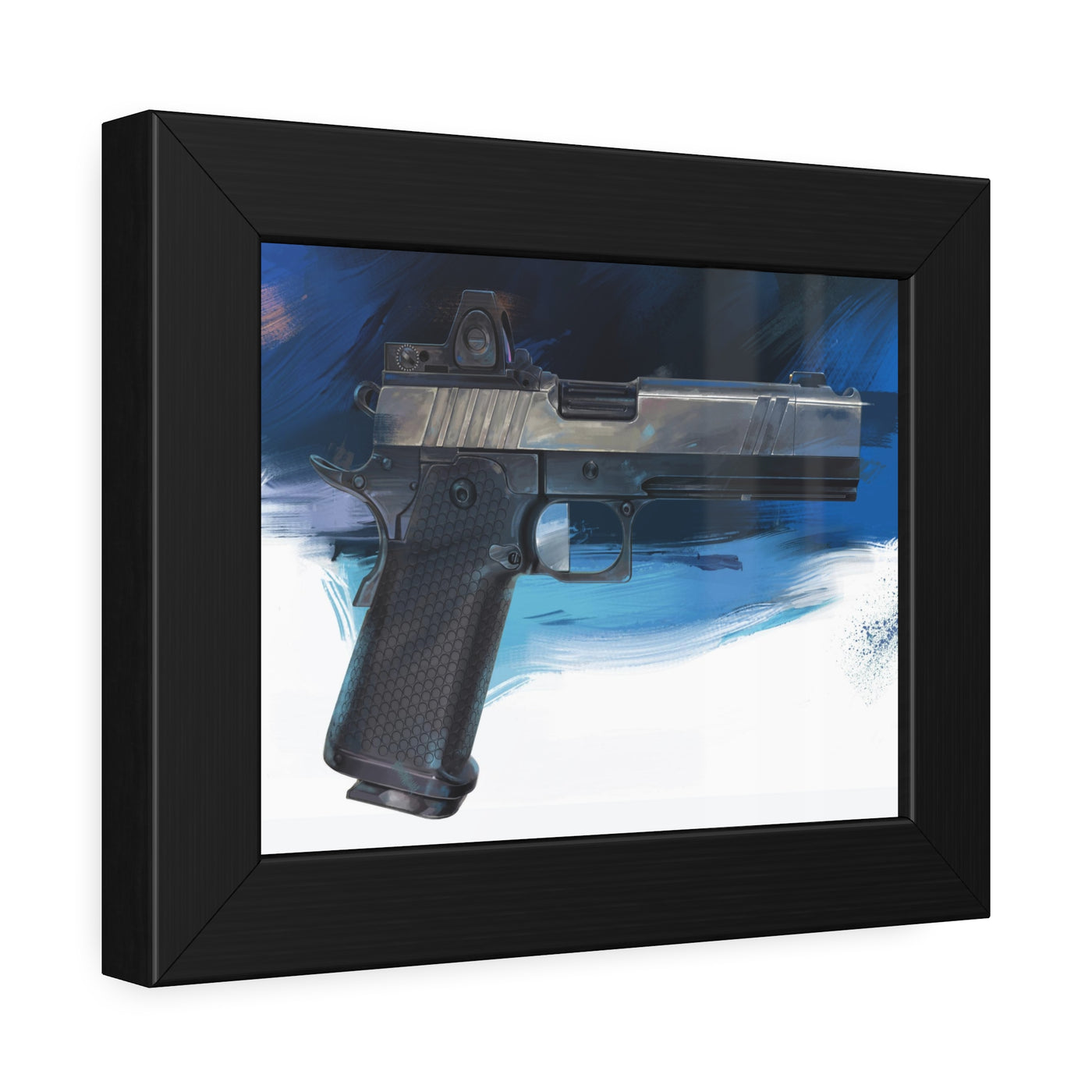 2011 Charlie - Pistol Painting - Dark Blue Background - Black Frame - Value Collection