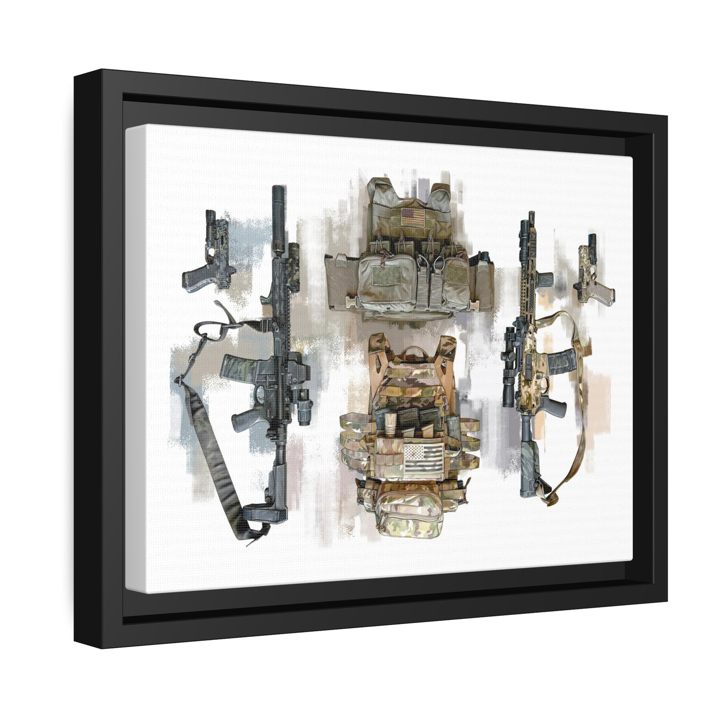 Stay Ready - Tactical Gear - AR15s and Pistols With Plate Carriers Painting - Black Framed Wrapped Canvas - Value Collection