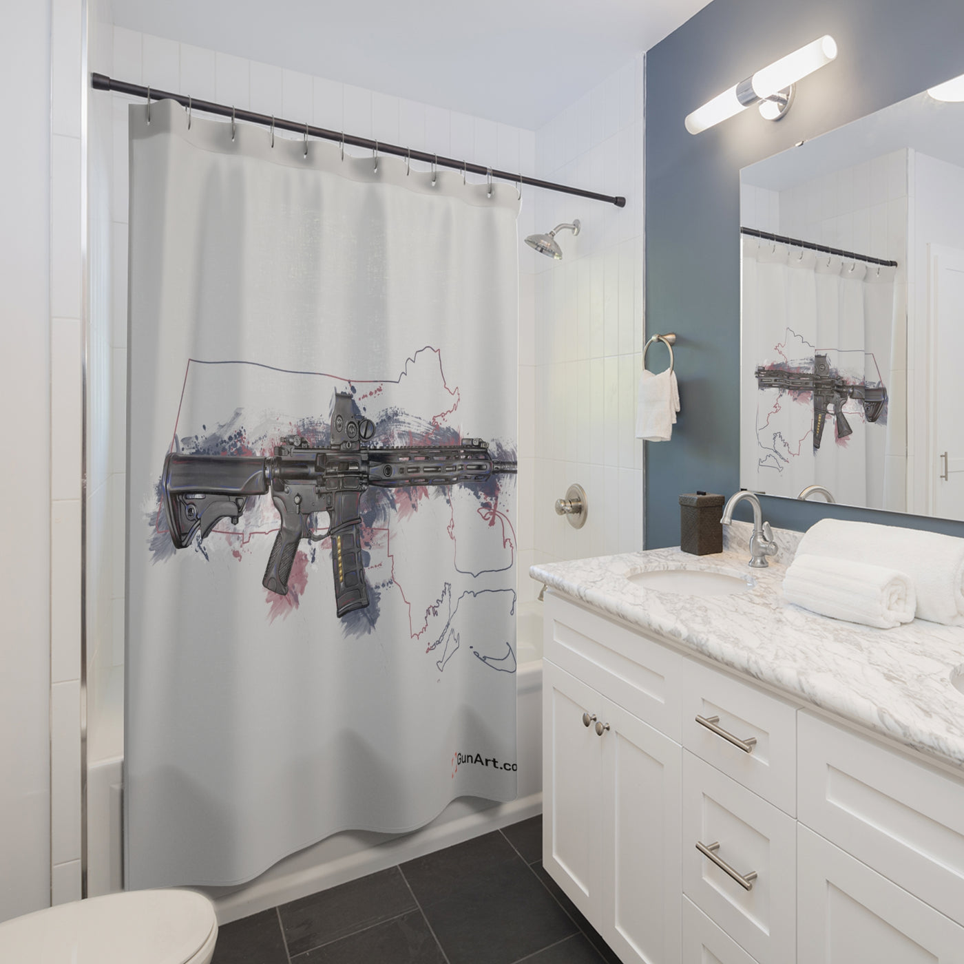 Defending Freedom - Massachussetts - AR-15 State Shower Curtains - Colored State