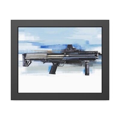 Tactical Bullpup Shotgun Painting - Blue Background - Black Frame - Value Collection