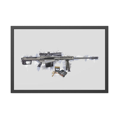 The Long-Range Legend - .50 Cal BMG Rifle Painting - Blue Accents - Black Frame - Value Collection