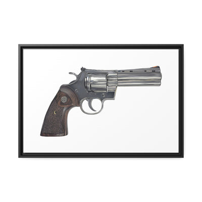 Wood & Stainless .357 Magnum Revolver Painting - Just The Piece - Black Framed Wrapped Canvas - Value Collection