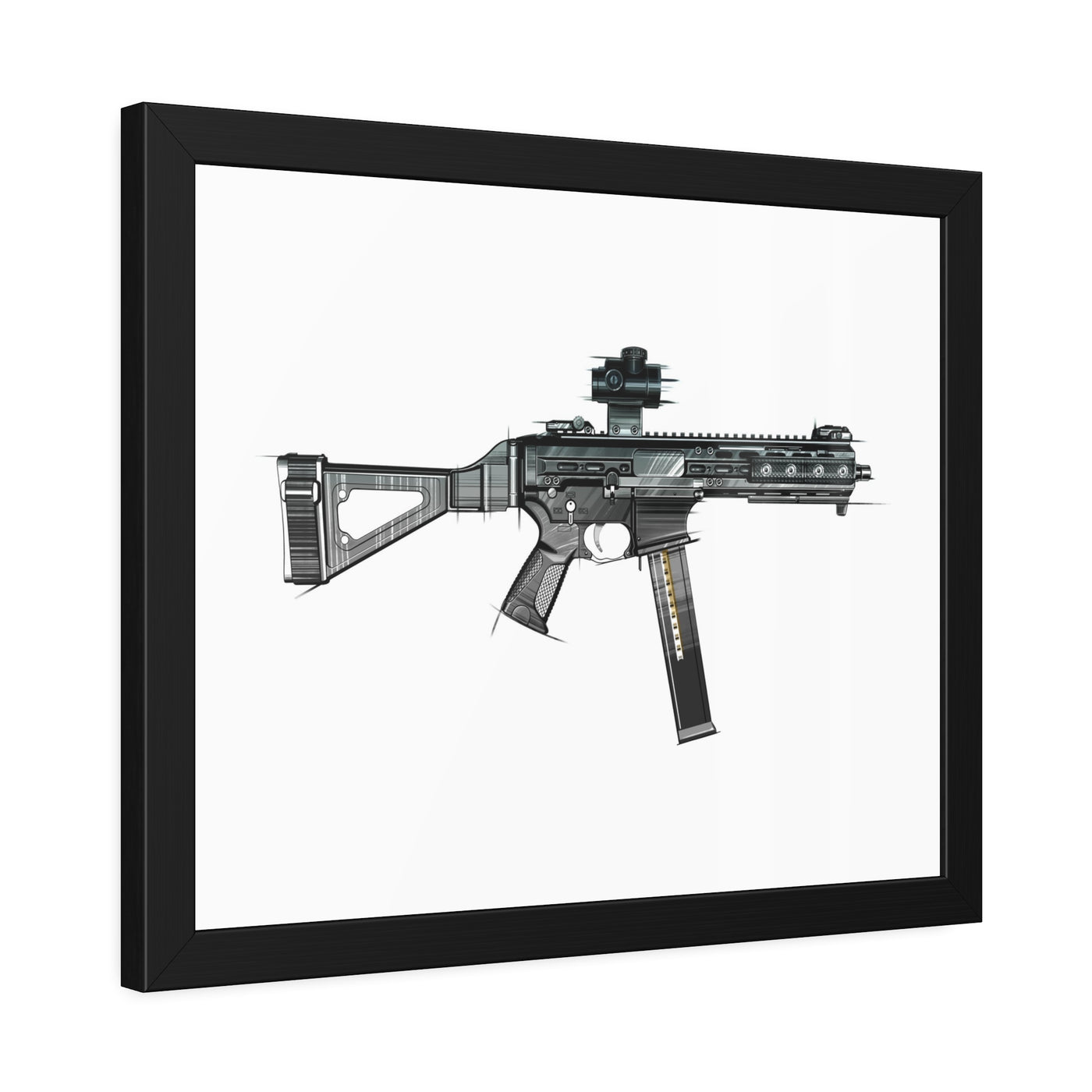 .45 Cal SMG Painting - Just The Piece - Black Frame - Value Collection