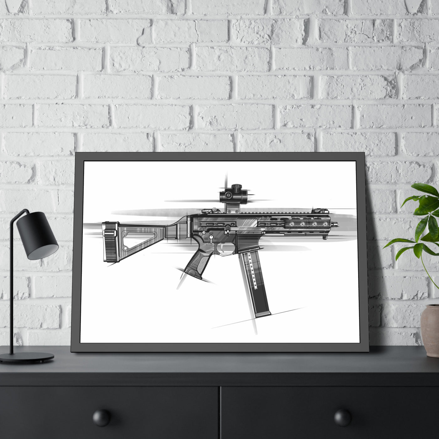 .45 Cal SMG Painting - Black Frame - Value Collection