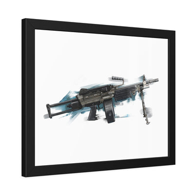 Belt-Fed 5.56x45mm Light Machine Gun Painting - Blue Background - Black Frame - Value Collection