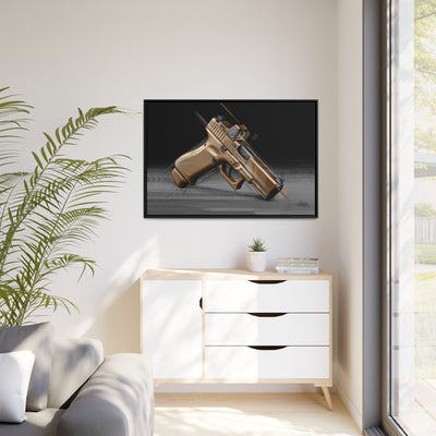 The Last Resort - OG Tan Poly Pistol Painting - Black Framed Wrapped Canvas - Value Collection