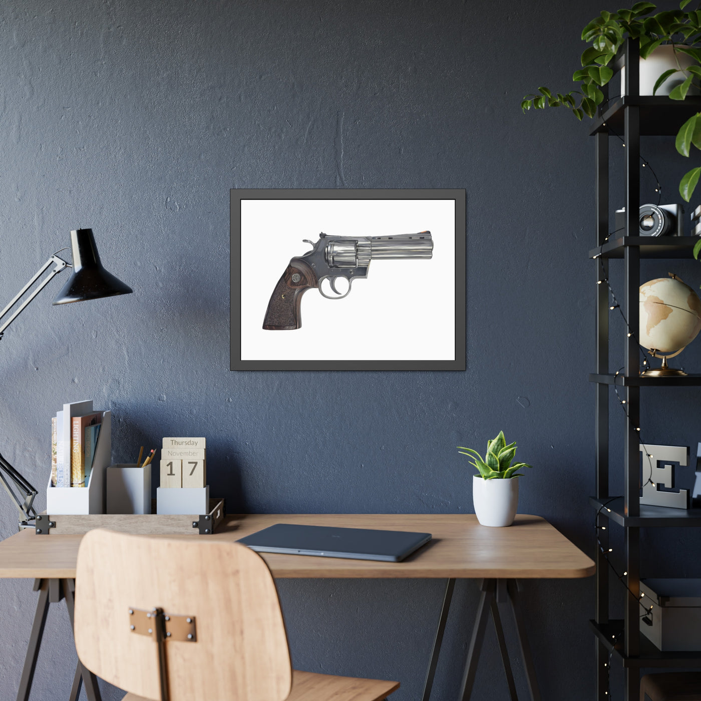 Wood & Stainless .357 Magnum Revolver Painting - Just The Piece - Black Frame - Value Collection