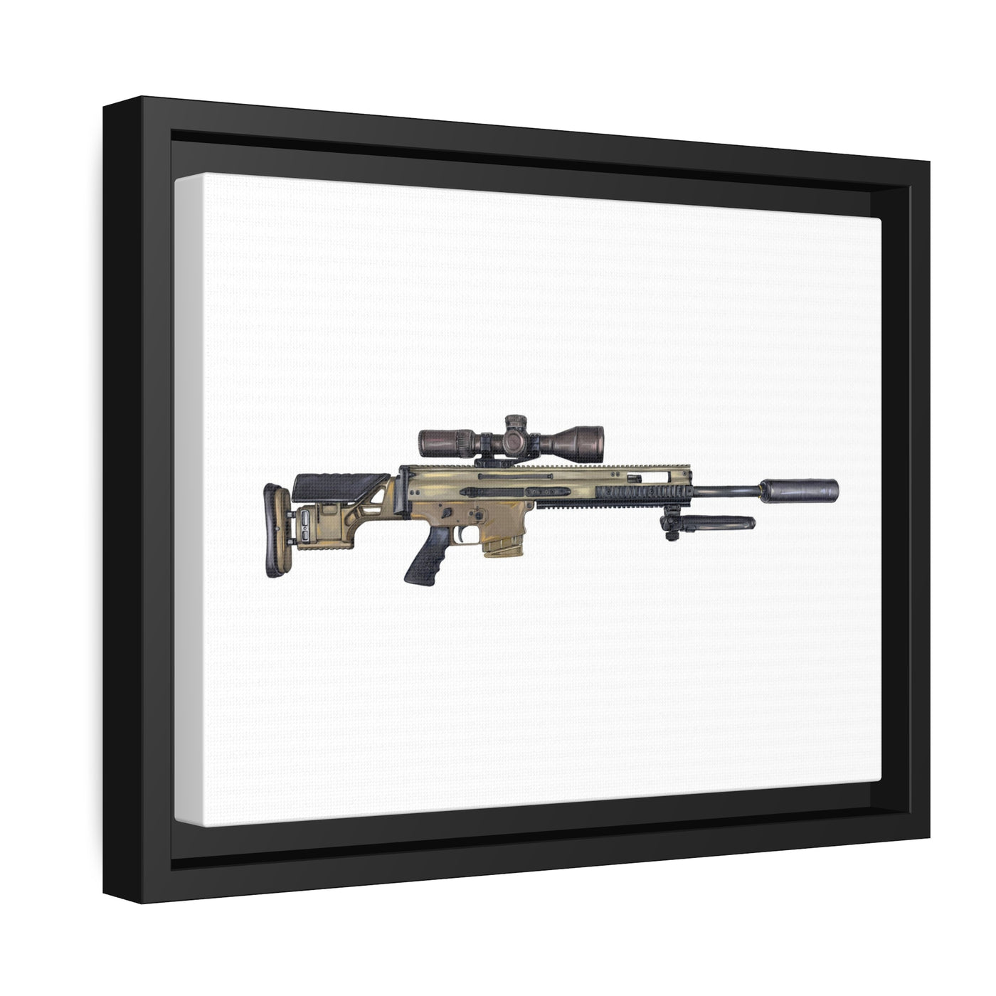 Socom Sniper Rifle Painting - Just The Piece - Black Framed Wrapped Canvas - Value Collection