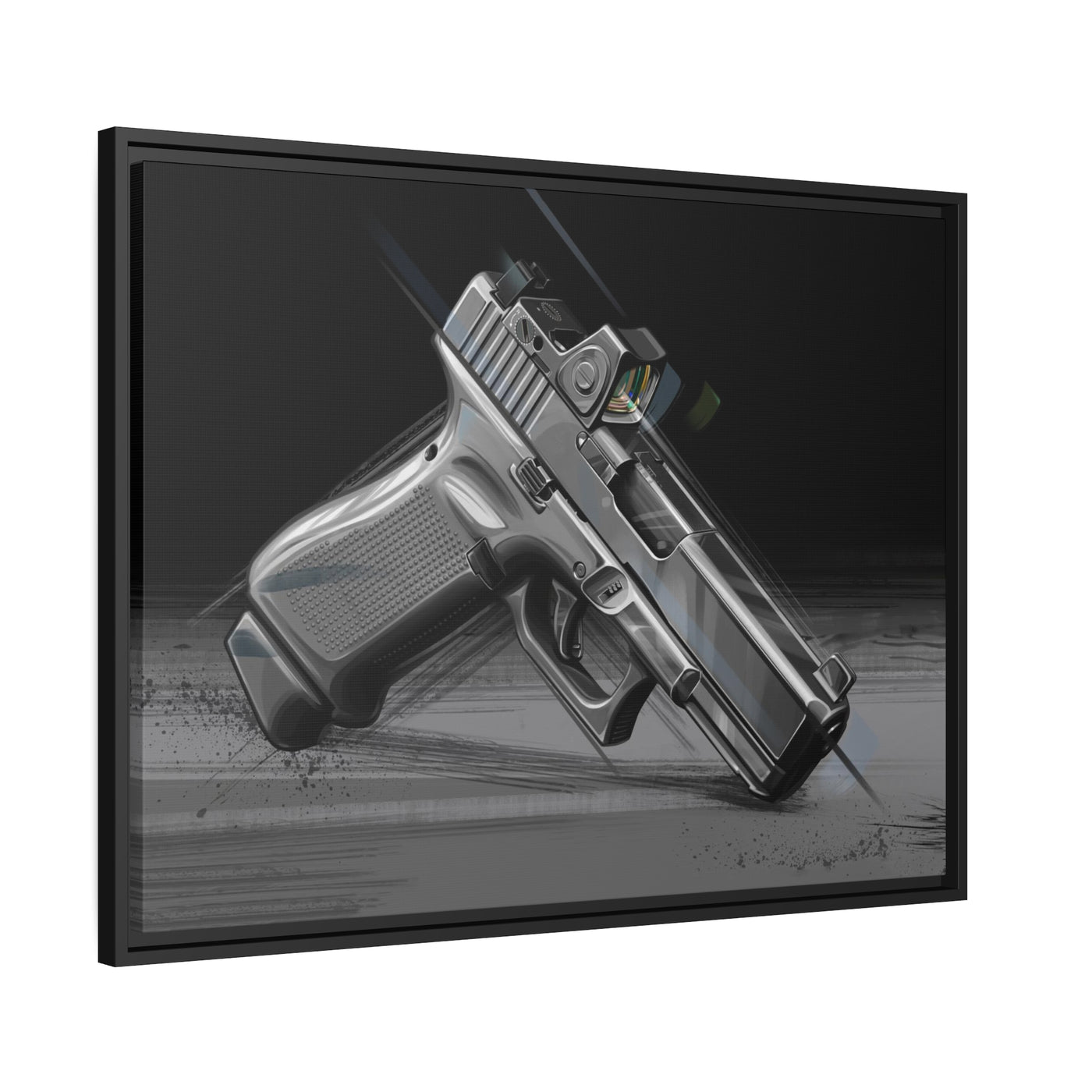 The Last Resort - OG Grey Poly Pistol Painting - Black Framed Wrapped Canvas - Value Collection