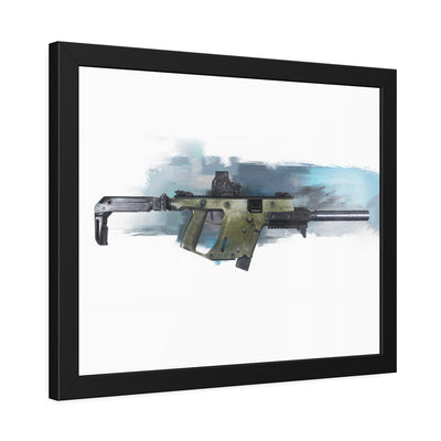 The Vindicator - Suppressed SMG Painting - Blue Background - Black Frame - Value Collection