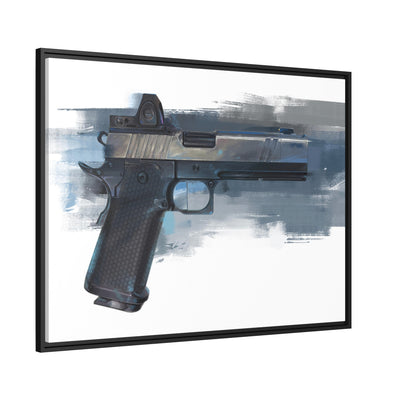 2011 Charlie - Pistol Painting - Blue Background - Black Framed Wrapped Canvas - Value Collection