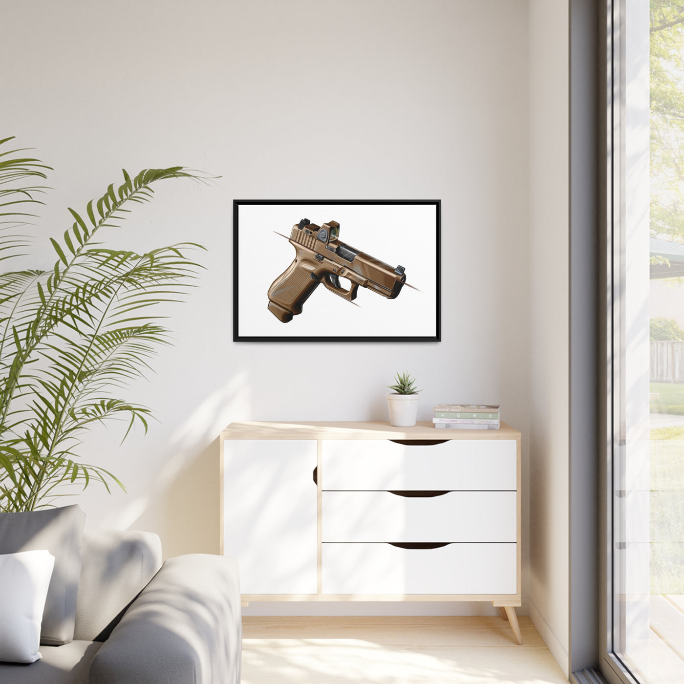 The Last Resort - OG Tan Poly Pistol Painting - Just The Piece - Black Framed Wrapped Canvas - Value Collection