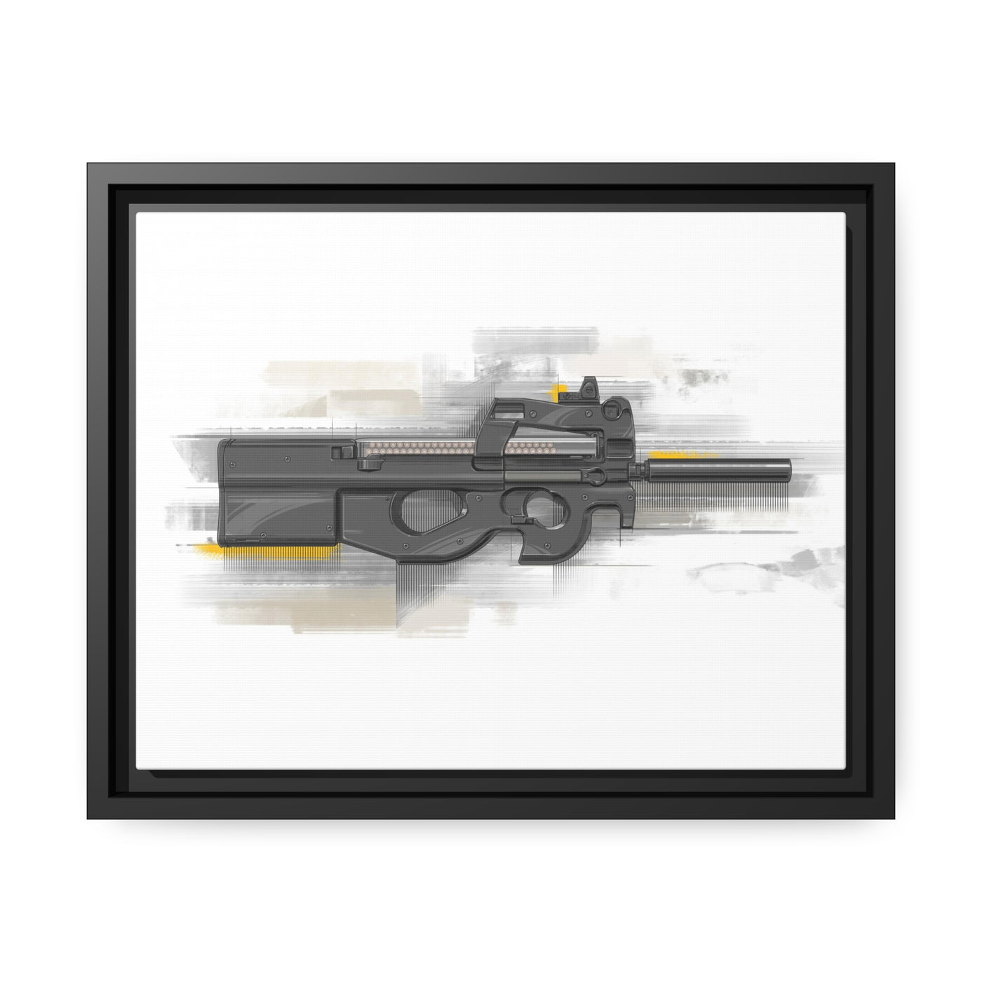 Secret Service Subgun - Bullpup 5.7x28mm Painting - Black Framed Wrapped Canvas - Value Collection