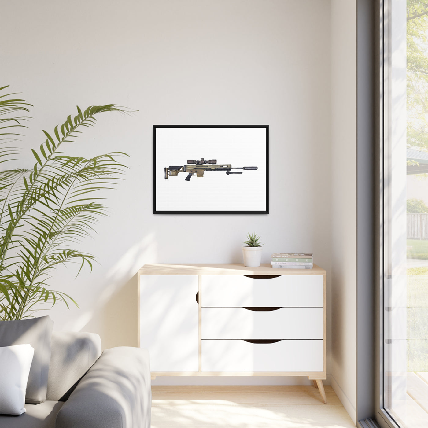 Socom Sniper Rifle Painting - Just The Piece - Black Framed Wrapped Canvas - Value Collection