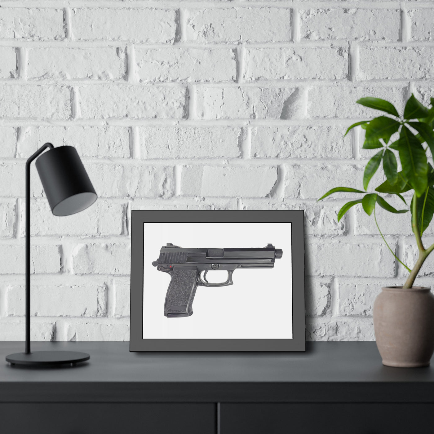 Tactical .45 ACP Poly Pistol Painting - Just The Piece - Black Frame - Value Collection