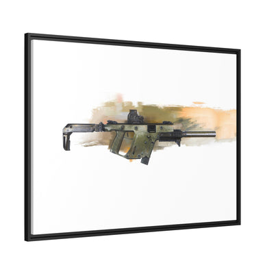 The Vindicator - Suppressed SMG Painting - Yellow Background - Black Framed Wrapped Canvas - Value Collection