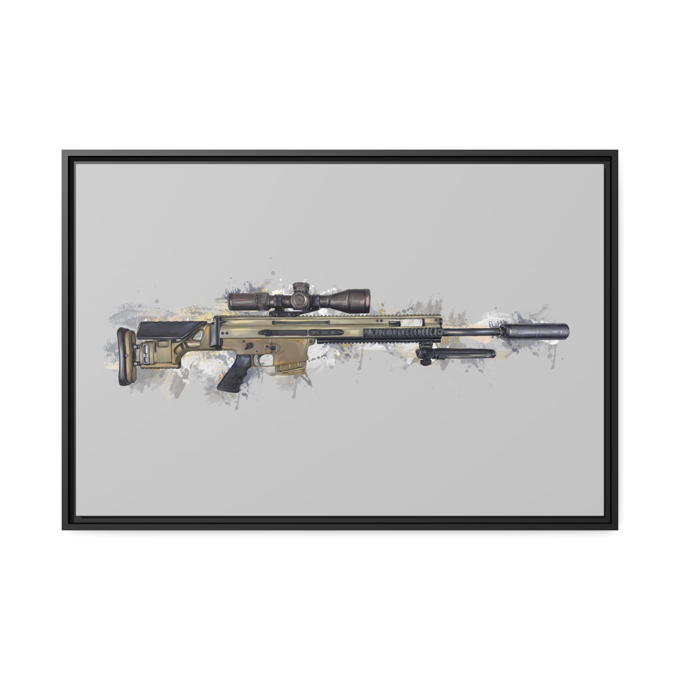 Socom Sniper Rifle Painting - Black Framed Wrapped Canvas - Value Collection