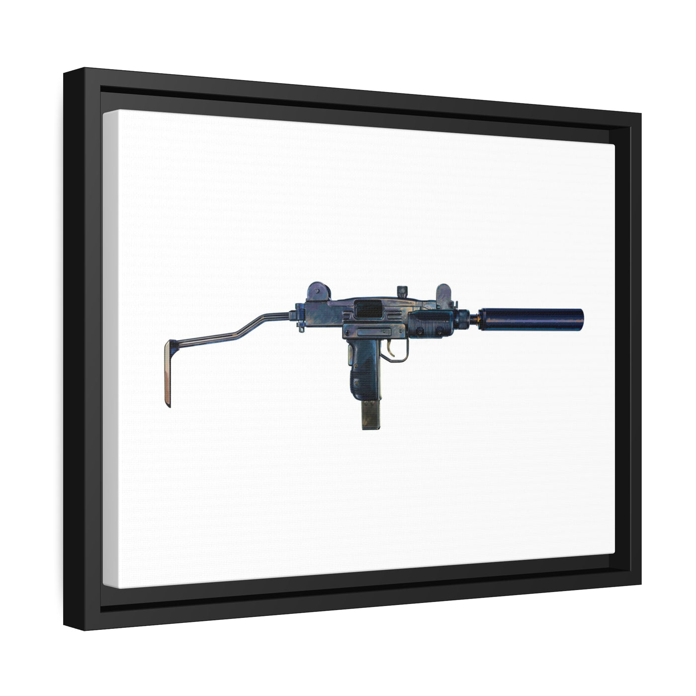 The Miniature Menace - Full Auto Subgun Painting - Just The Piece - Black Framed Wrapped Canvas - Value Collection