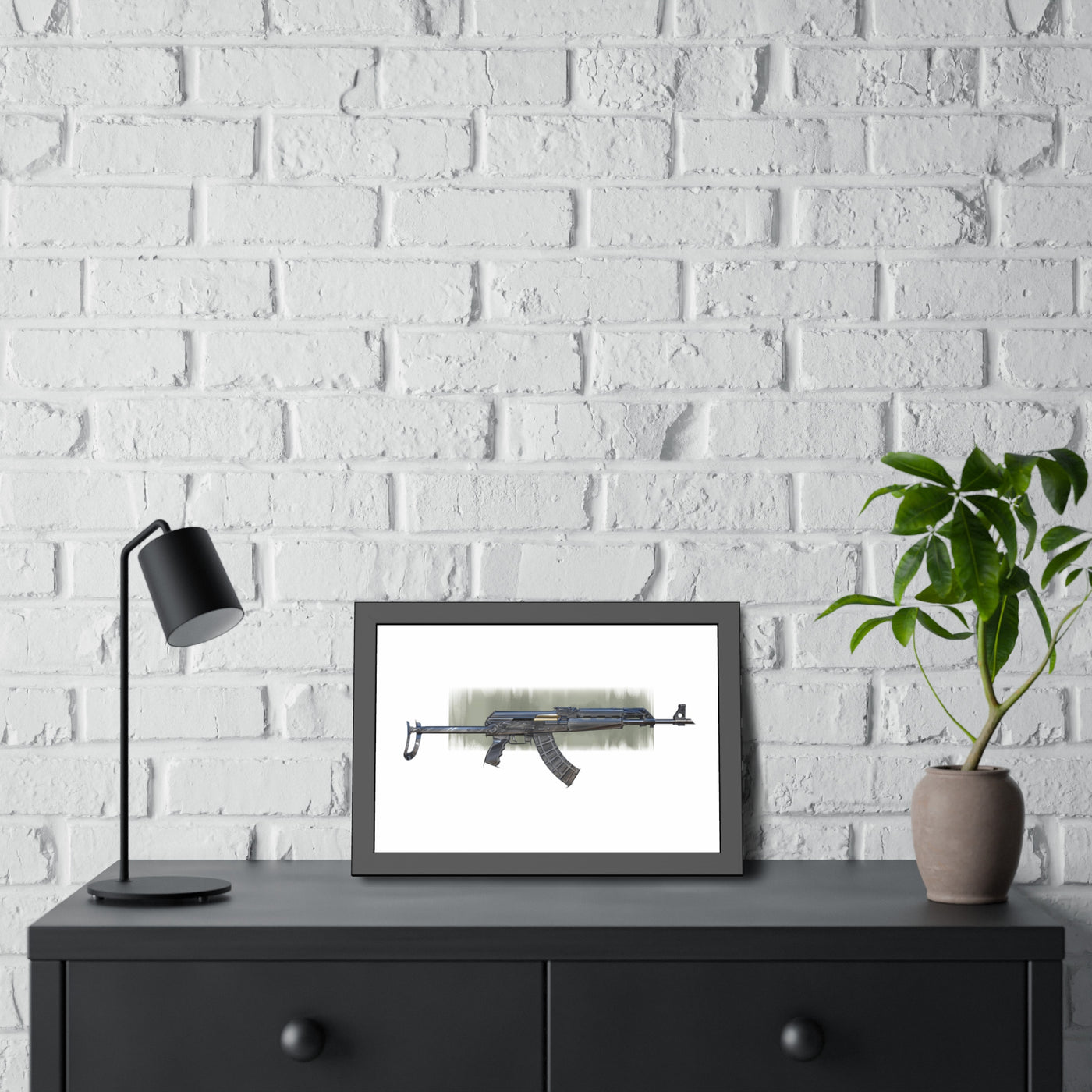 The Paratrooper / AK-47 Underfolder Painting - Black Frame - Value Collection