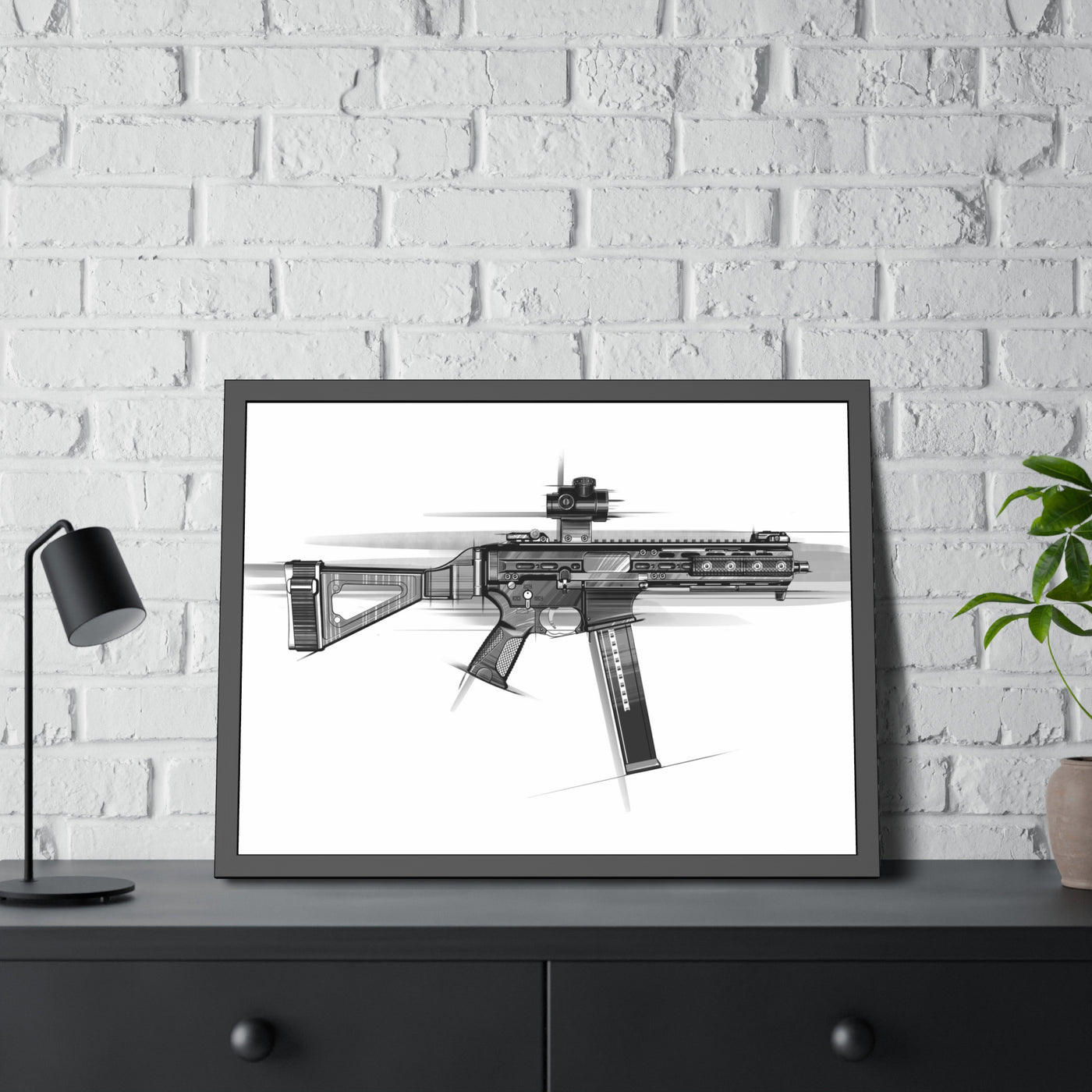 .45 Cal SMG Painting - Black Frame - Value Collection