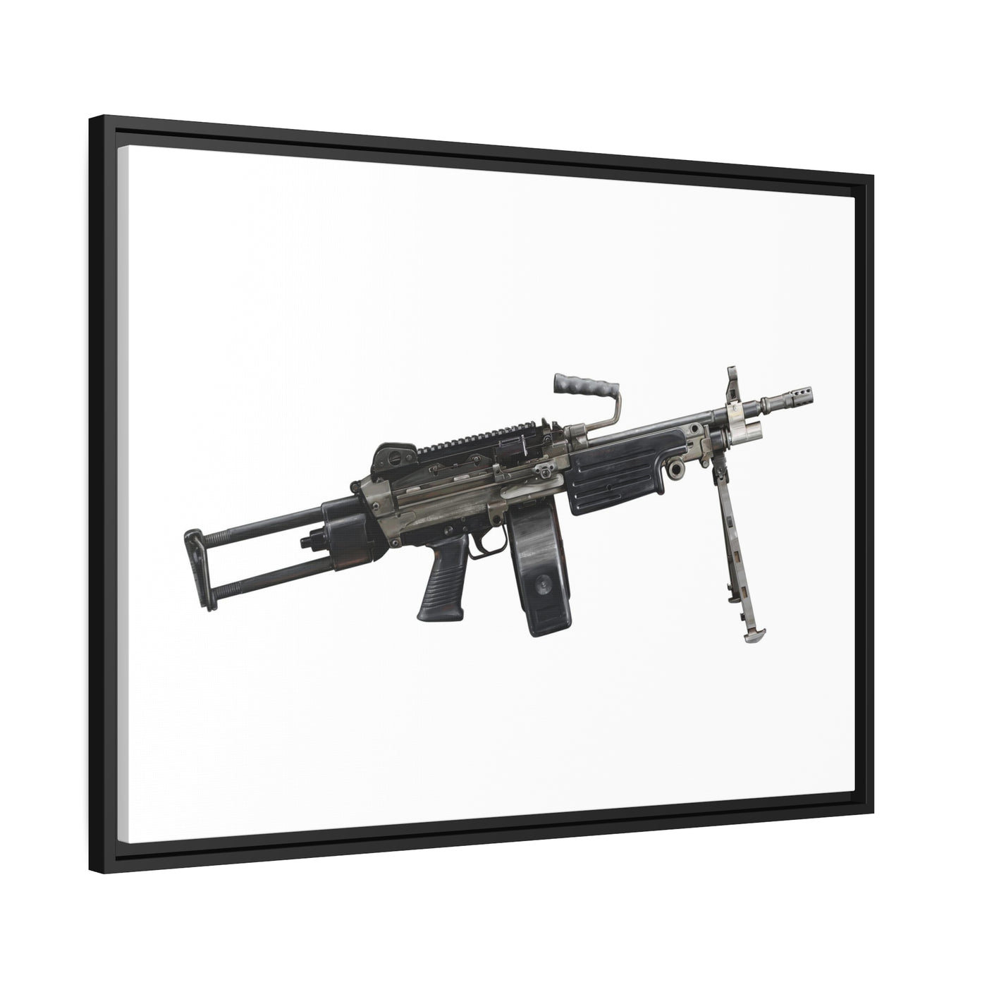 Belt-Fed 5.56x45mm Light Machine Gun Painting - Just The Piece - Black Framed Wrapped Canvas - Value Collection