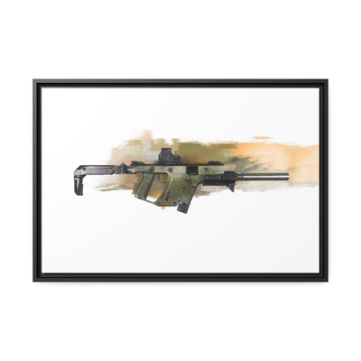 The Vindicator - Suppressed SMG Painting - Yellow Background - Black Framed Wrapped Canvas - Value Collection