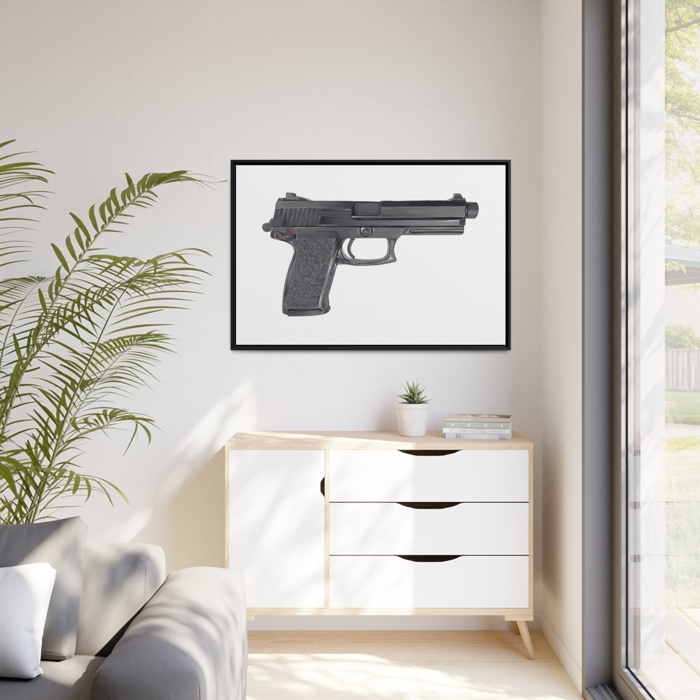 Tactical .45 ACP Poly Pistol Painting - Just The Piece - Black Framed Wrapped Canvas - Value Collection