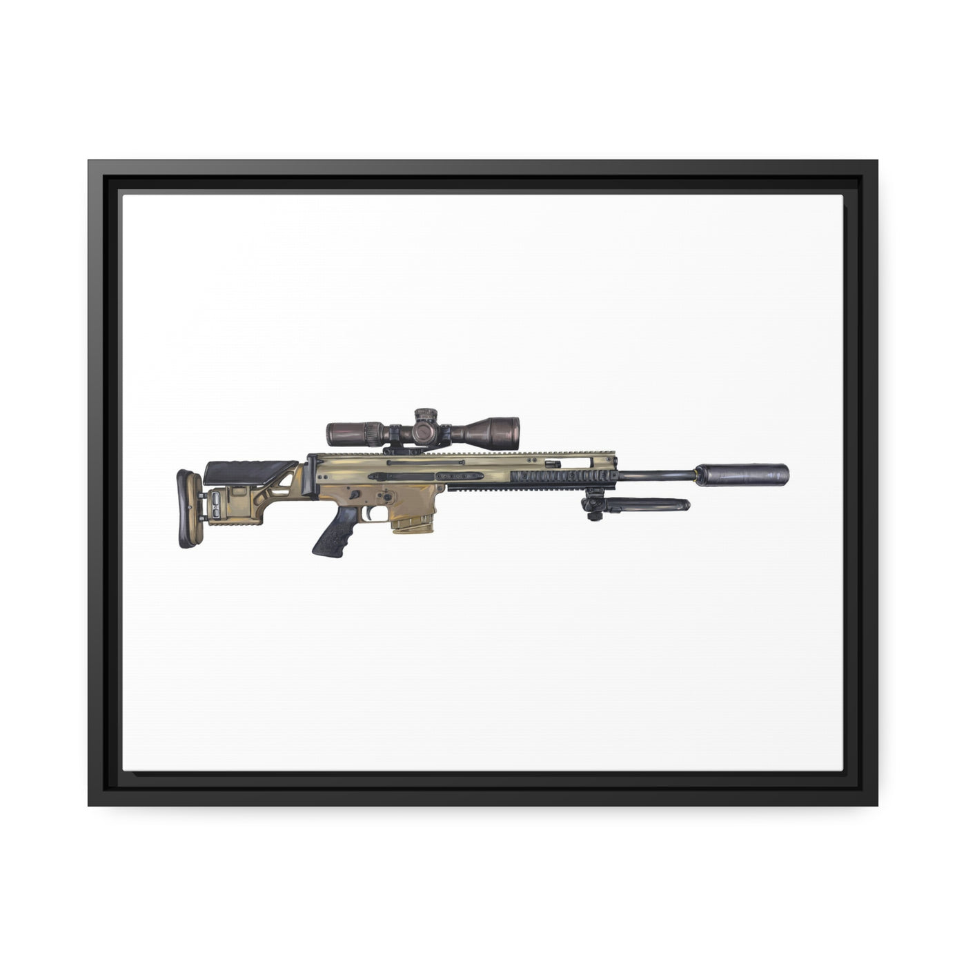 Socom Sniper Rifle Painting - Just The Piece - Black Framed Wrapped Canvas - Value Collection